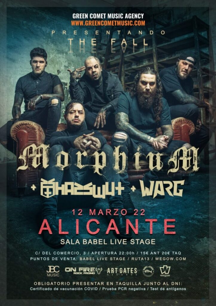 Cartel del concierto de Morphium con Hasswut y Warg en Alicante, sala Babel, el 12 de marzo de 2022